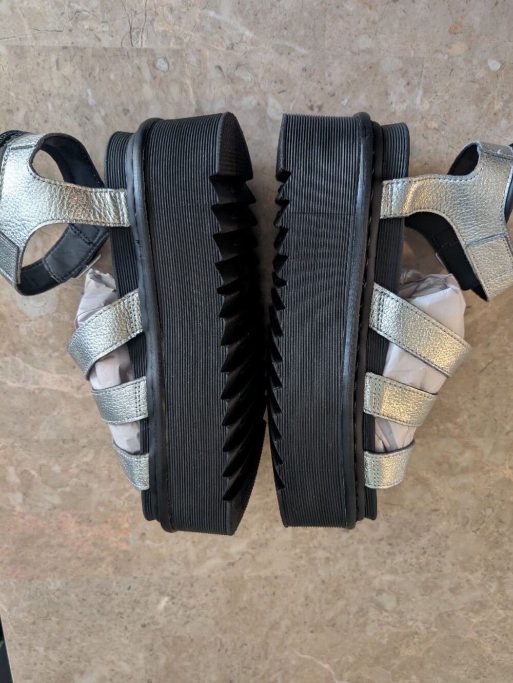 Dr Martens Blaire Metallic Silver Leather Platform Sandals Punk Women's Size 9 - Picture 8 of 11
